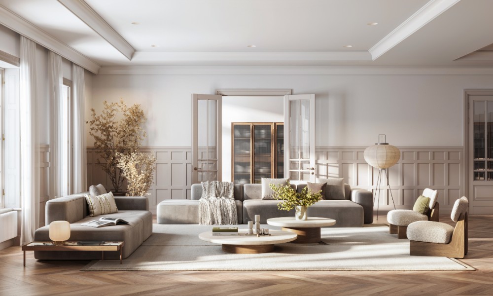 Digitally Created Spacious Modern Living Room