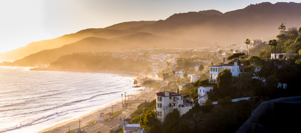 Malibu beachside community sunset